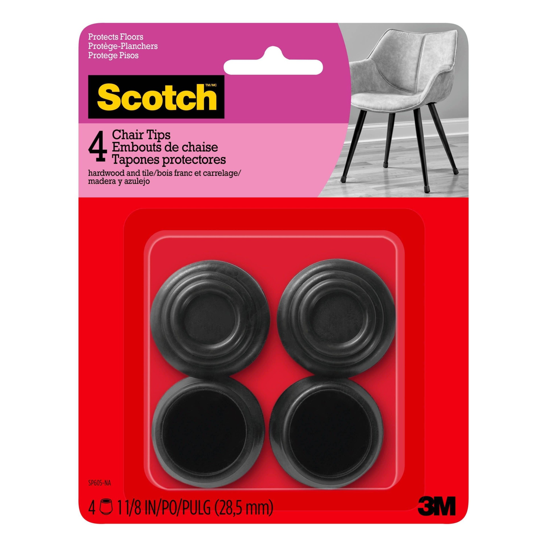 slide 1 of 4, Scotch Rubber Chair Tips Black, 4 ct