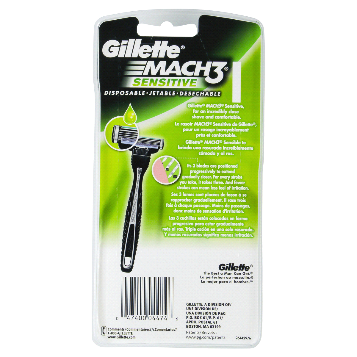 slide 2 of 2, Gillette Mach3 Sensitive Disposable Razors 3 ea Blister Pack, 3 ct