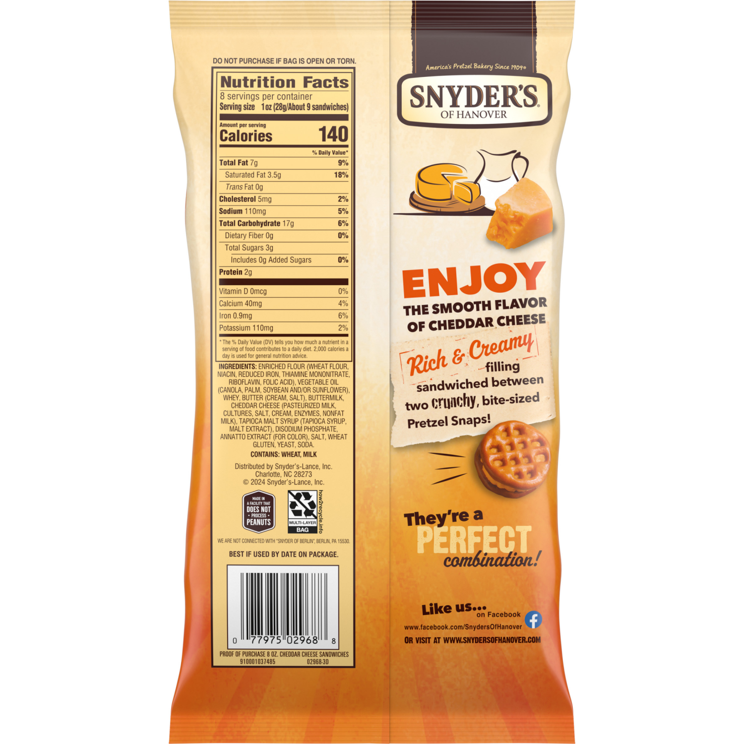 slide 2 of 4, Snyder's of Hanover Cheddar Cheese Filled Pretzel Sandwiches, 8.000 oz