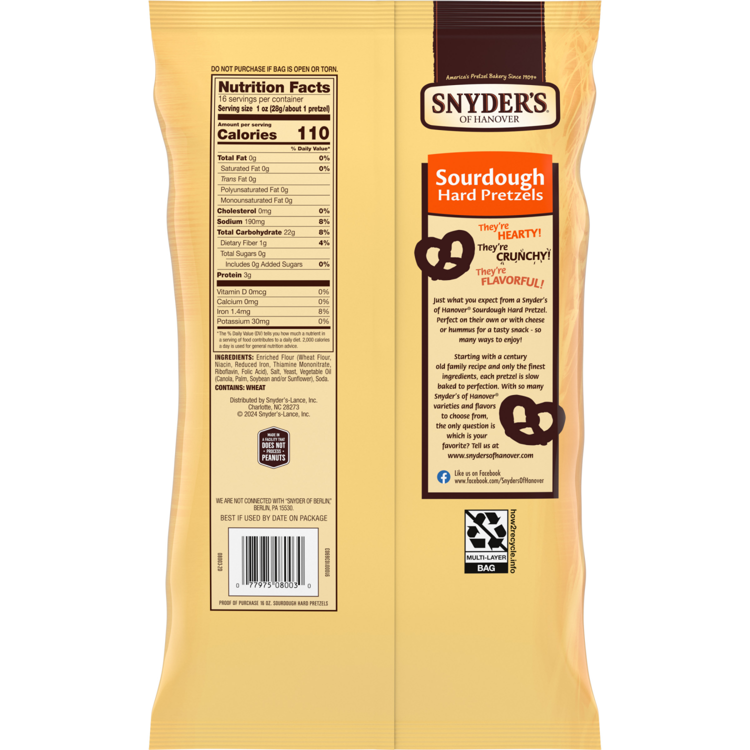 slide 2 of 6, Snyder's of Hanover Sourdough Hard Pretzels, 16.000 oz