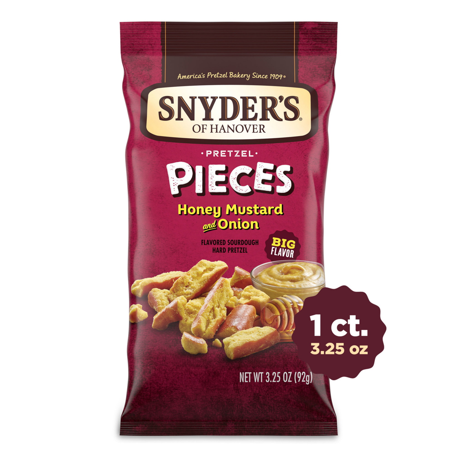 slide 1 of 6, Snyder's of Hanover Honey Mustard & Onion Flavored Pretzel Pieces, 3.250 oz