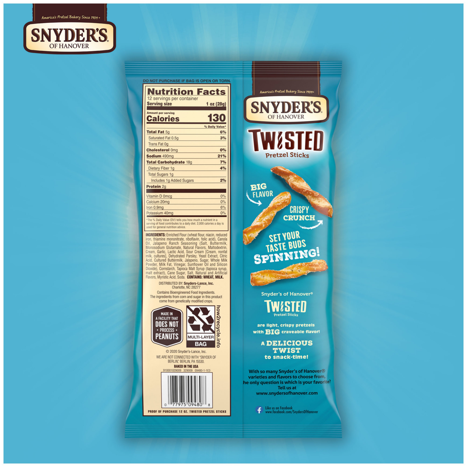 slide 4 of 7, Snyder's of Hanover Jalapeño Ranch Flavored Pretzel Sticks, 12 oz