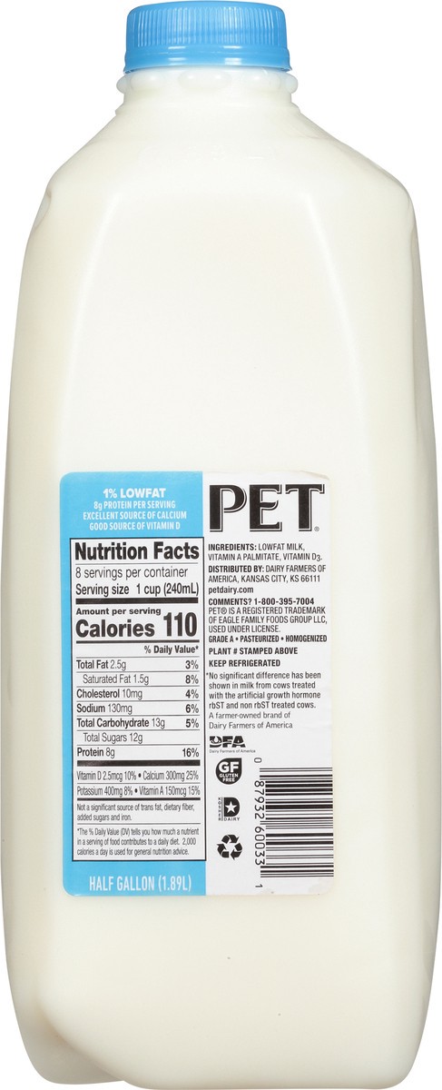 slide 3 of 13, Pet 1% Lowfat Milk 0.5 gl, 1/2 gal