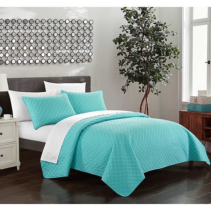 slide 1 of 4, Chic Home Gideon Queen Quilt Set - Aqua, 1 ct