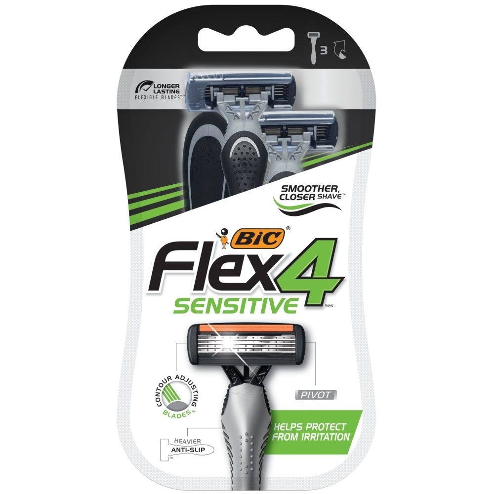 slide 1 of 1, BIC Flex 4 Sensitive for Men 4-Blade Razor, 3 ct