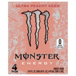 Monster Energy Ultra Peachy Keen Energy Drink 4 - 16 fl oz Cans
