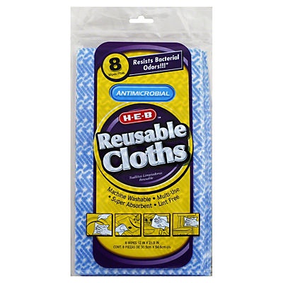 slide 1 of 1, H-E-B Antimicrobial Reusable Cloths, 8 ct