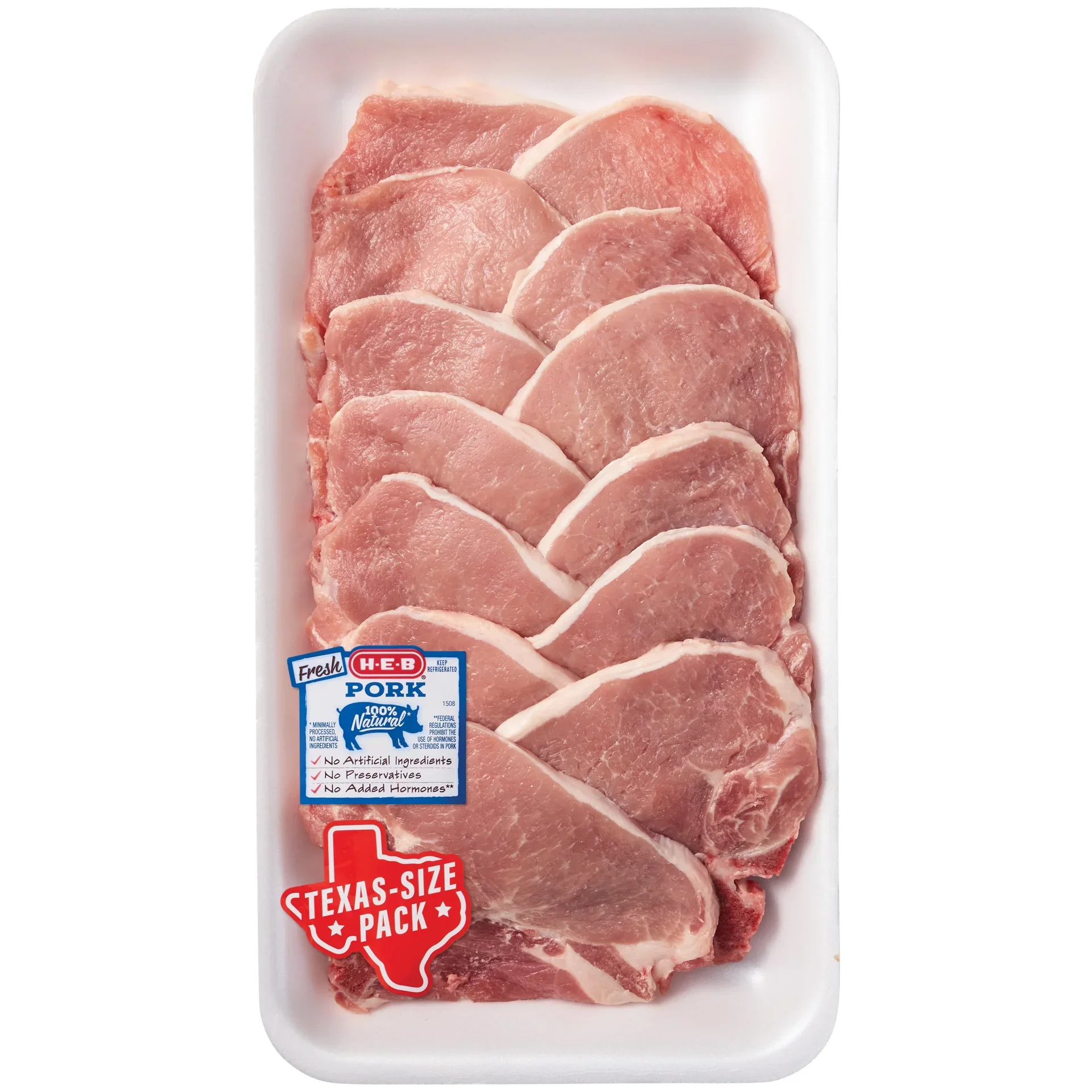 slide 1 of 1, H-E-B Bone-In Center Loin Pork Chops, Thin Sliced - Texas-Size Pack, per lb