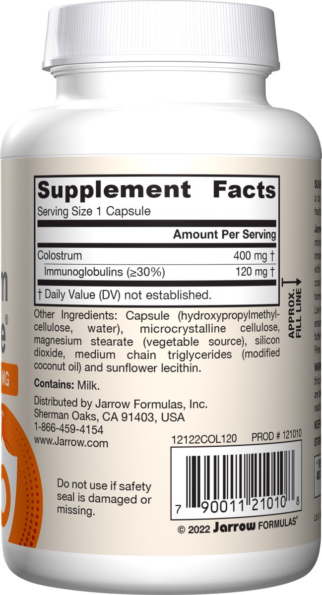 slide 4 of 4, Jarrow Formulas Colostrum Prime Life 400 mg - 120 Veggie Capsules - Contains 30% Immunoglobulins - Supplement Supports Immune & Gastrointestinal Health - Up to 120 Servings , 120 ct