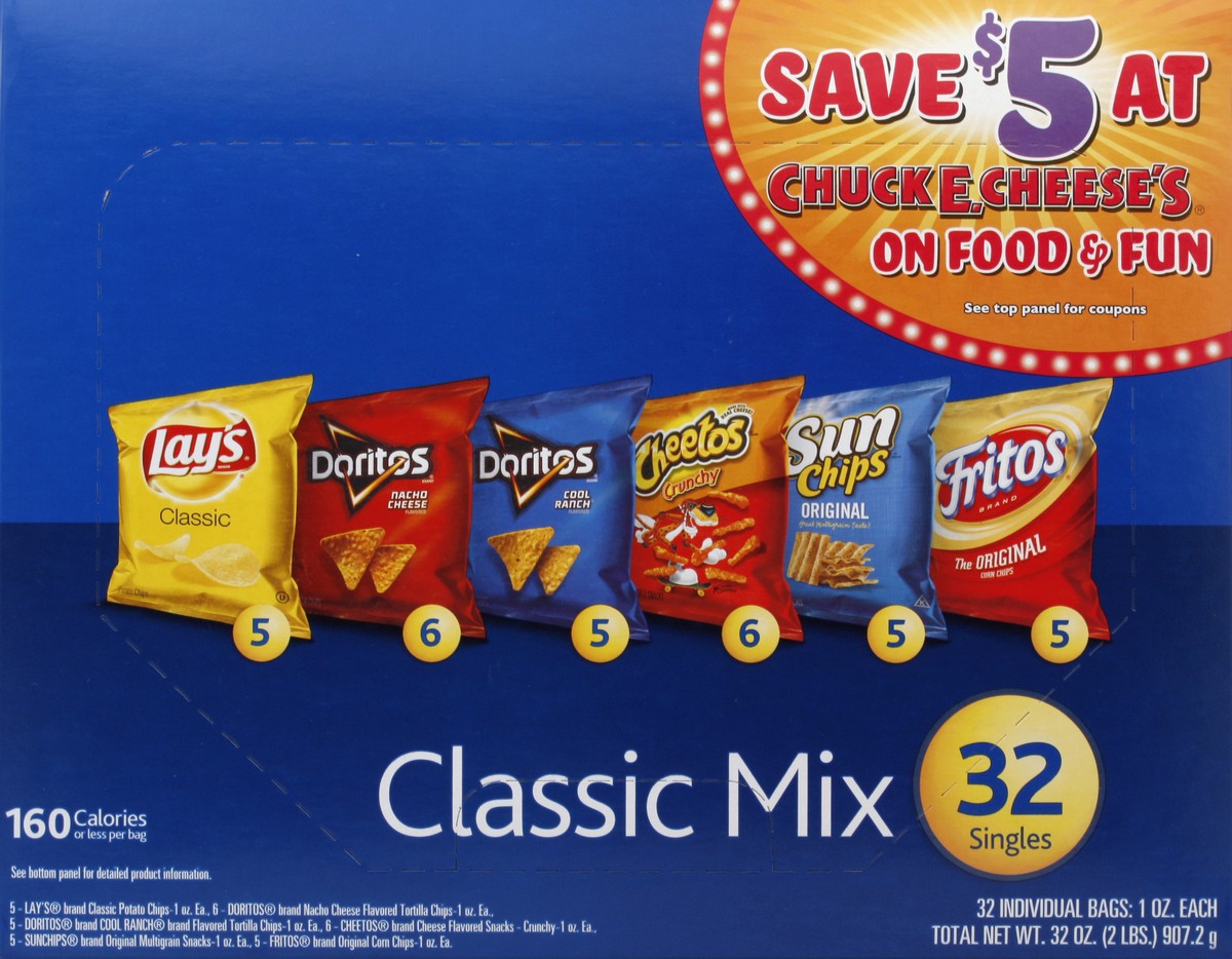 slide 2 of 5, Frito-Lays Variety Pack Classic Mix (32 -1 Oz) 32 Ounce 32 Pack Bag in Box, 32 ct; 1 oz