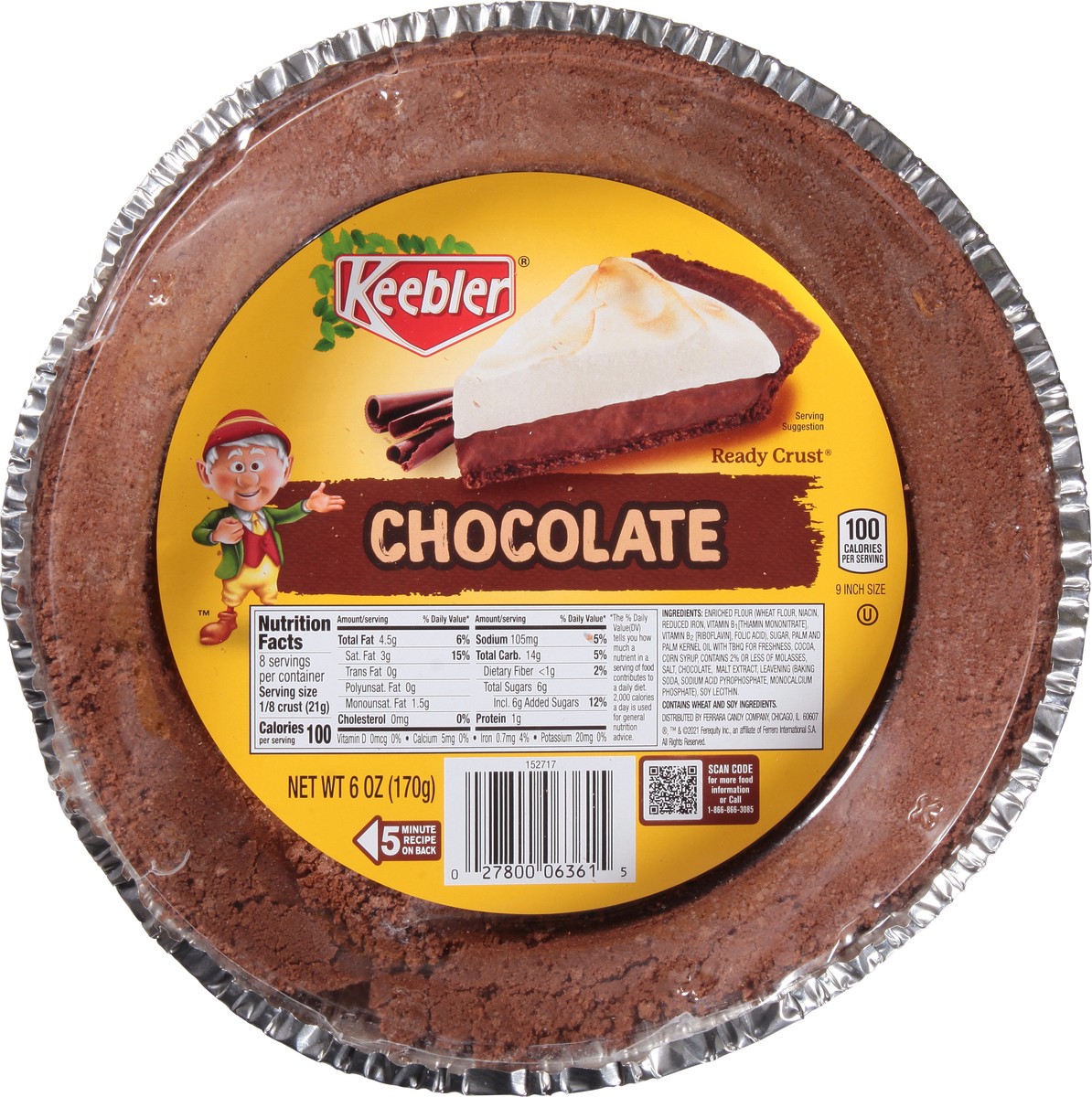 slide 5 of 14, Ready Crust 9-Inch Chocolate Pie Crust, Premade Crust For Baking And No-Bake, 6 oz, 6 oz