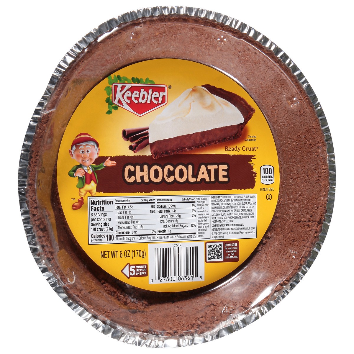 slide 10 of 14, Ready Crust 9-Inch Chocolate Pie Crust, Premade Crust For Baking And No-Bake, 6 oz, 6 oz