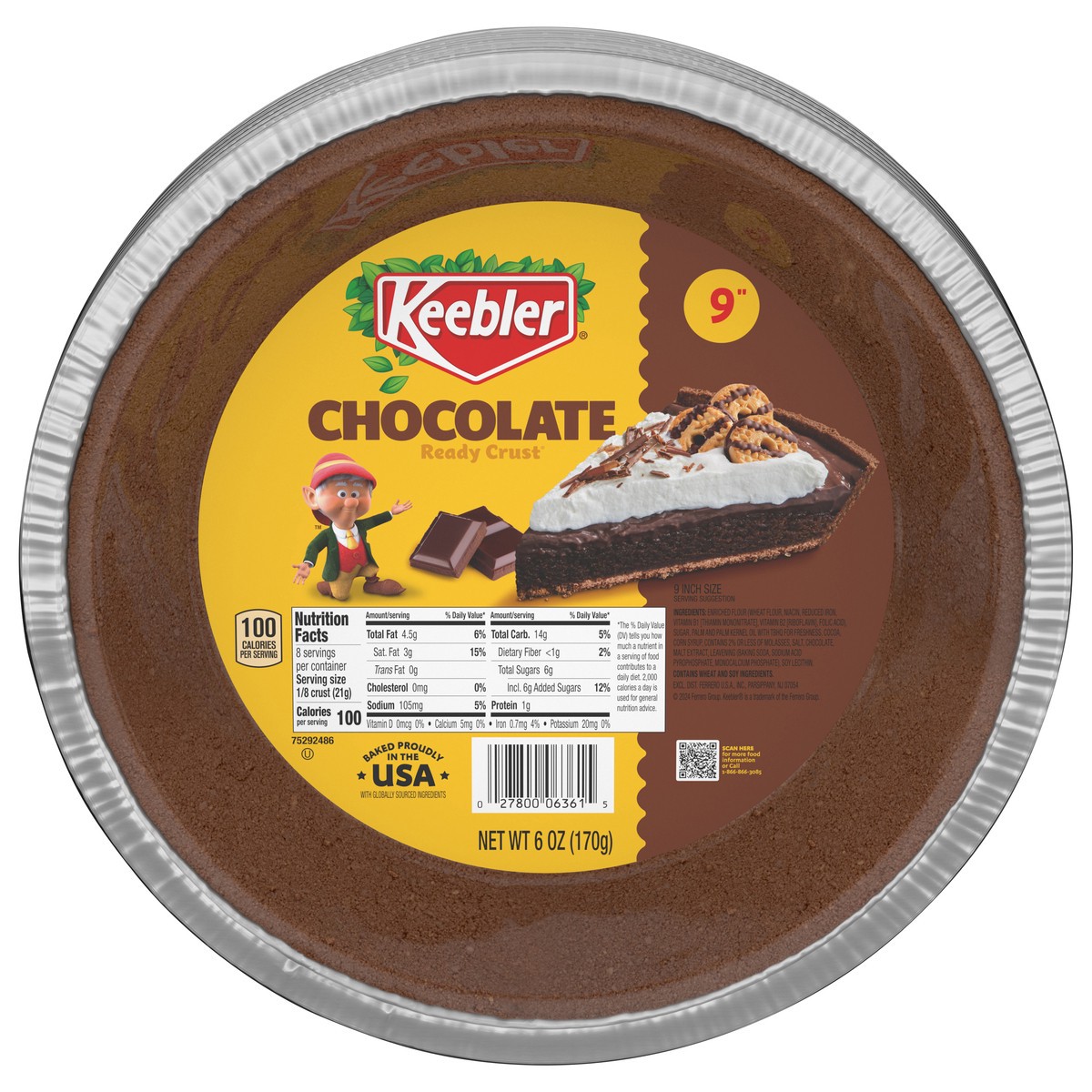 slide 1 of 14, Ready Crust 9-Inch Chocolate Pie Crust, Premade Crust For Baking And No-Bake, 6 oz, 6 oz