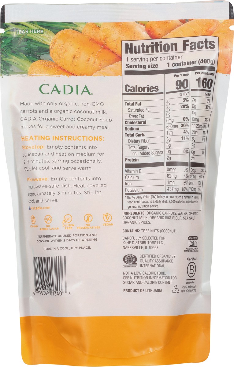 slide 5 of 9, Cadia Organic Carrot Coconut Soup 14.1 oz, 14.1 oz