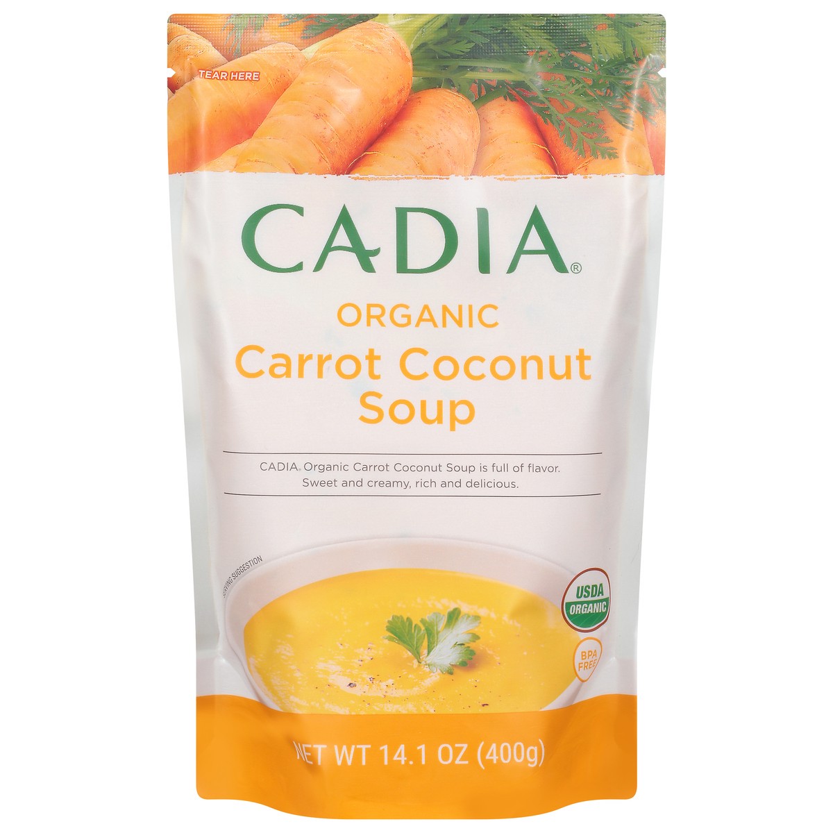 slide 1 of 9, Cadia Organic Carrot Coconut Soup 14.1 oz, 14.1 oz
