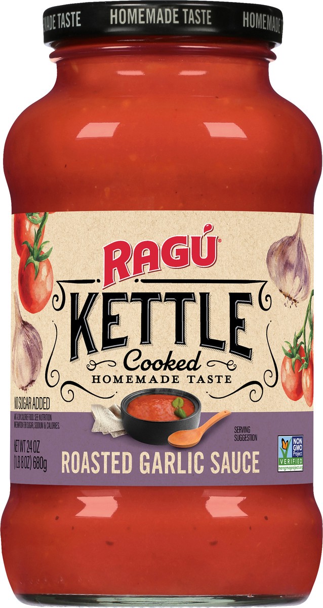 slide 1 of 9, Ragu Kettle Cooked Roasted Garlic Sauce 24 oz, 24 oz