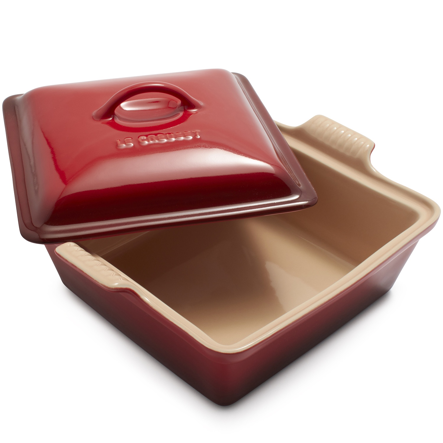 slide 1 of 1, Le Creuset Heritage Square Covered Baker, Cerise, 9 in