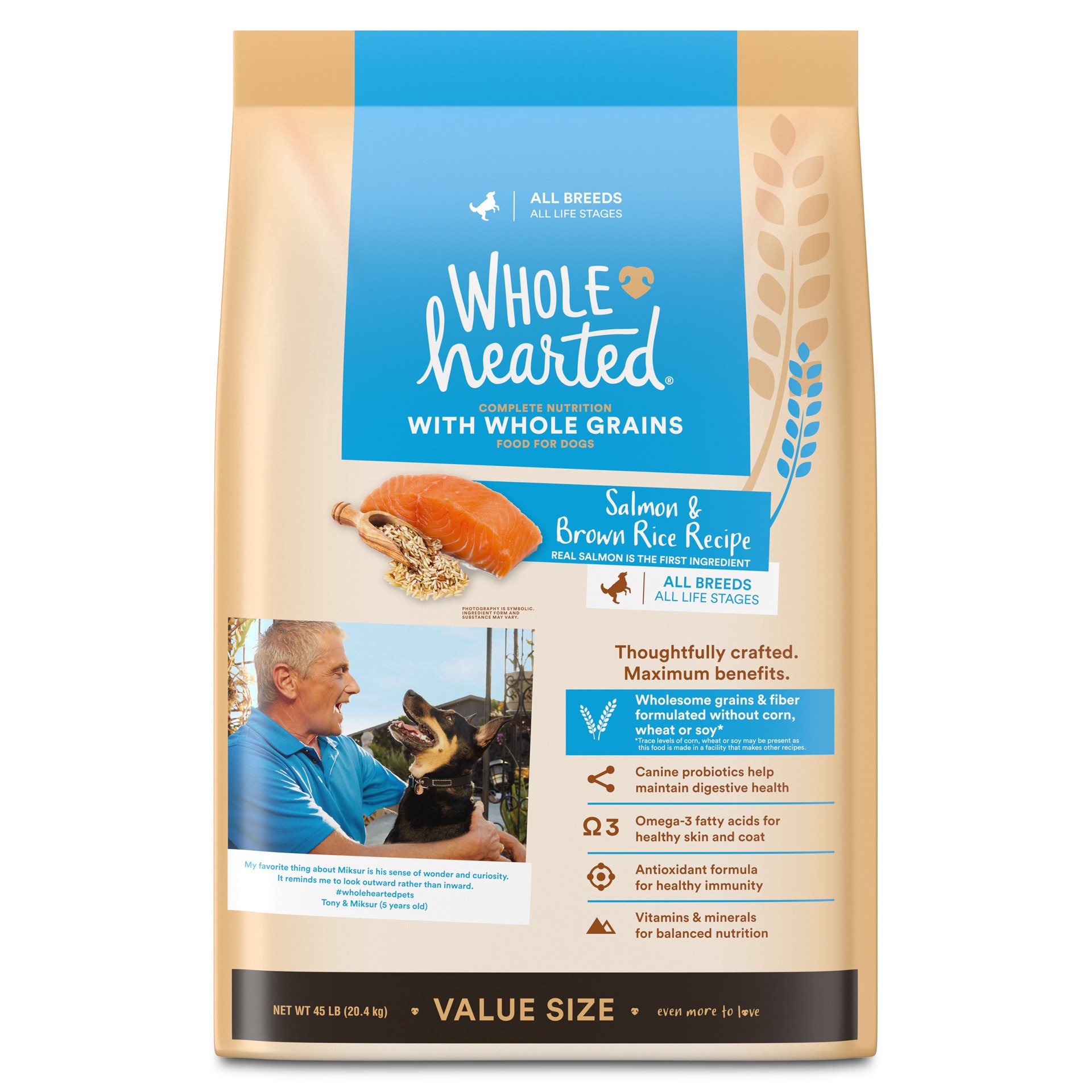 slide 1 of 1, WholeHearted Whole Grains Salmon Recipe Dry Dog Food, 45 lbs., 1 ct