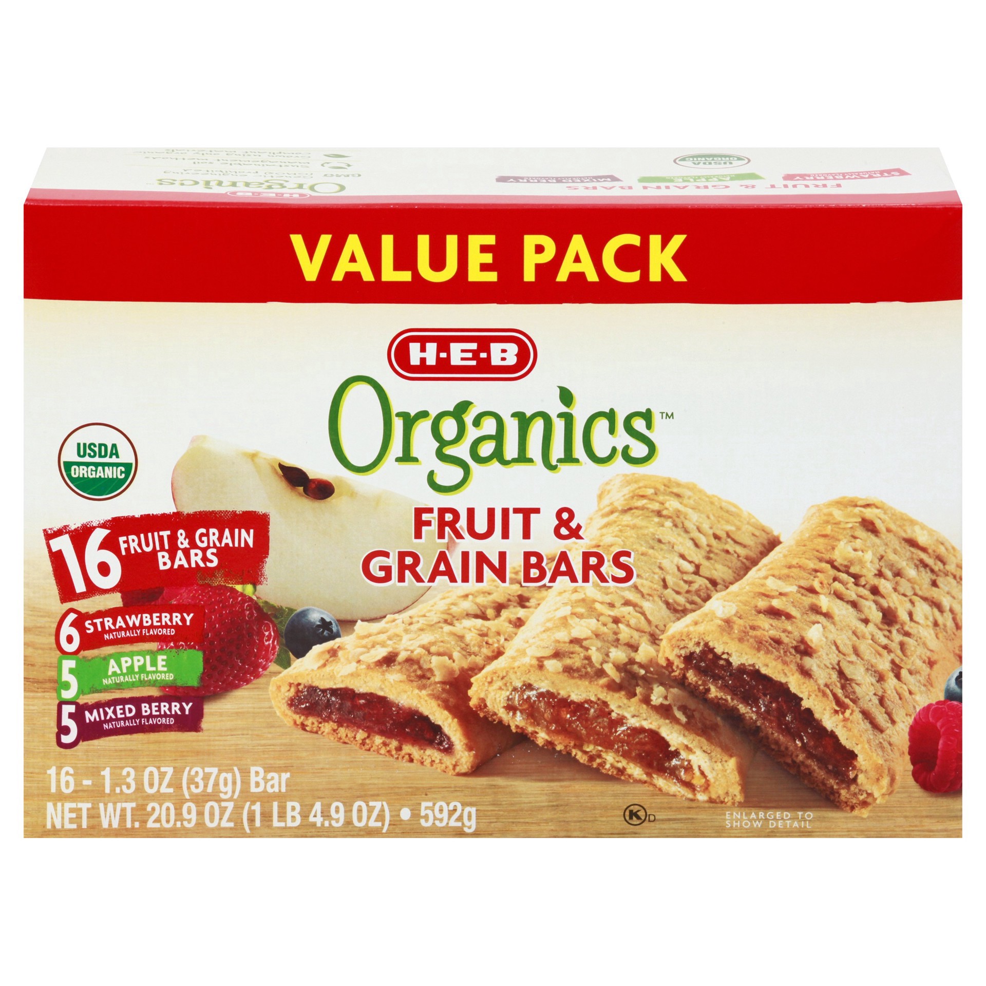 slide 1 of 1, H-E-B Organics Fruit & Grain Bars - Strawberry, Apple & Mixed Berry - Value Pack, 16 ct