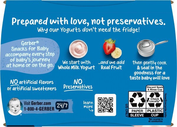 slide 4 of 13, Gerber Stage 3 Baby Food, Strawberry Banana Yogurt Puree Tubs, Baby Puree, 8 oz