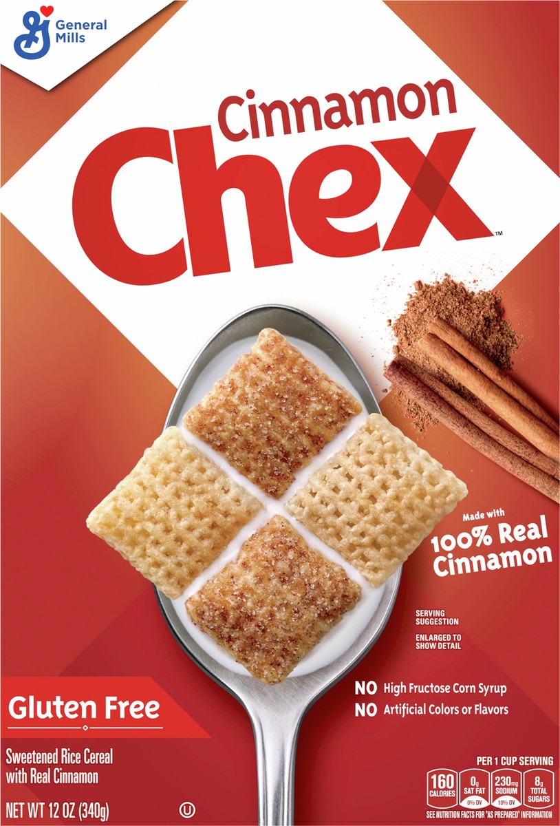 slide 8 of 9, Chex Cinnamon Chex Cereal, Gluten Free Breakfast Cereal, Made with Whole Grain, 12 OZ, 12 oz