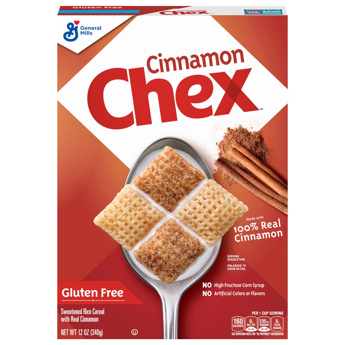 slide 1 of 9, Chex Cinnamon Chex Cereal, Gluten Free Breakfast Cereal, Made with Whole Grain, 12 OZ, 12 oz