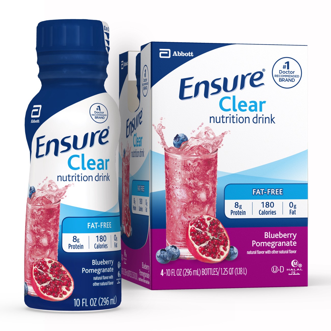 slide 1 of 10, Ensure Clear Nutrition Drink Blueberry Pomegranate Ready-to-Drink 4-10 fl oz Bottles, 4 ct; 10 fl oz