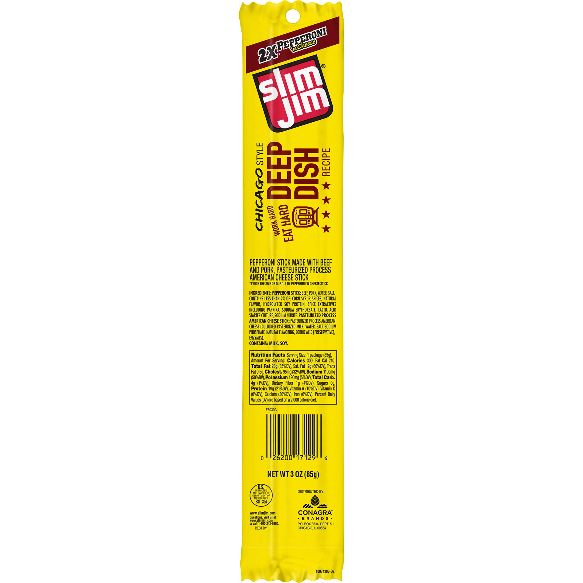 slide 1 of 3, Slim Jim Big Boss Size Pepperoni 'n Cheese Stick, 3 OZ Meat Snacks, 3 oz