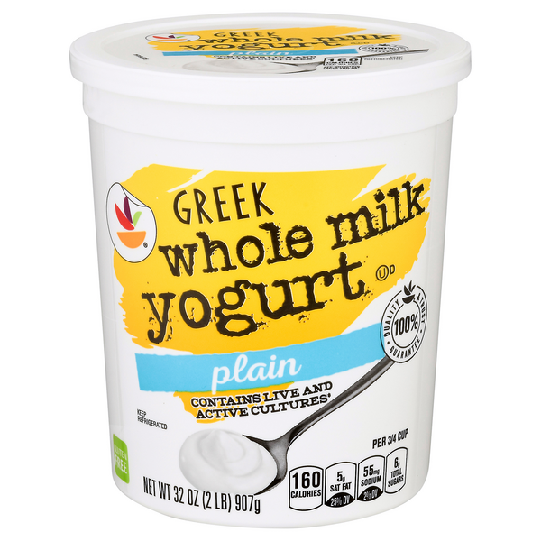 slide 1 of 1, GIANT Greek Yogurt Plain Whole Milk, 32 oz