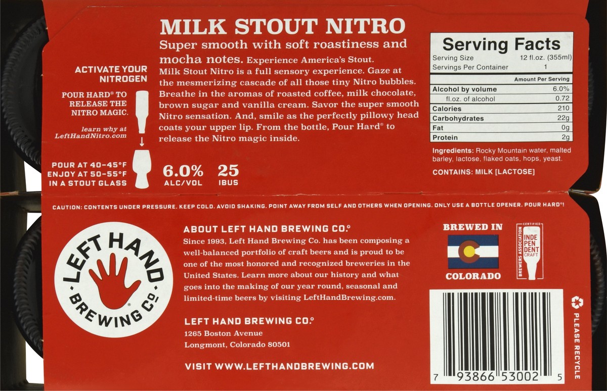 slide 7 of 9, Left Hand Brewing Co. 6 Pack Nitro Milk Stout Beer 6 ea, 6 ct