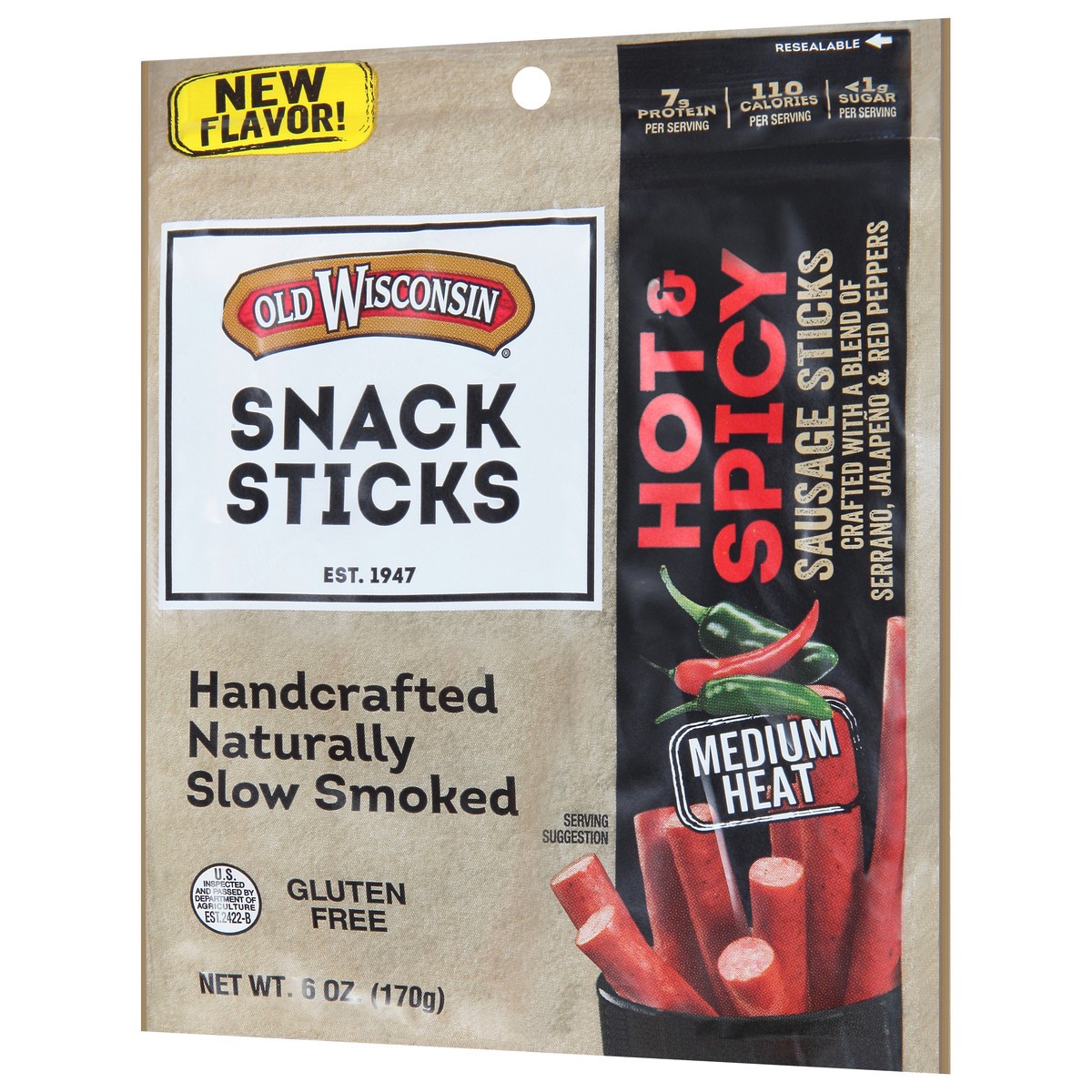 slide 4 of 9, Old Wisconsin Medium Heat Hot & Spicy Smoked Sausage Sticks 6 oz, 6 oz