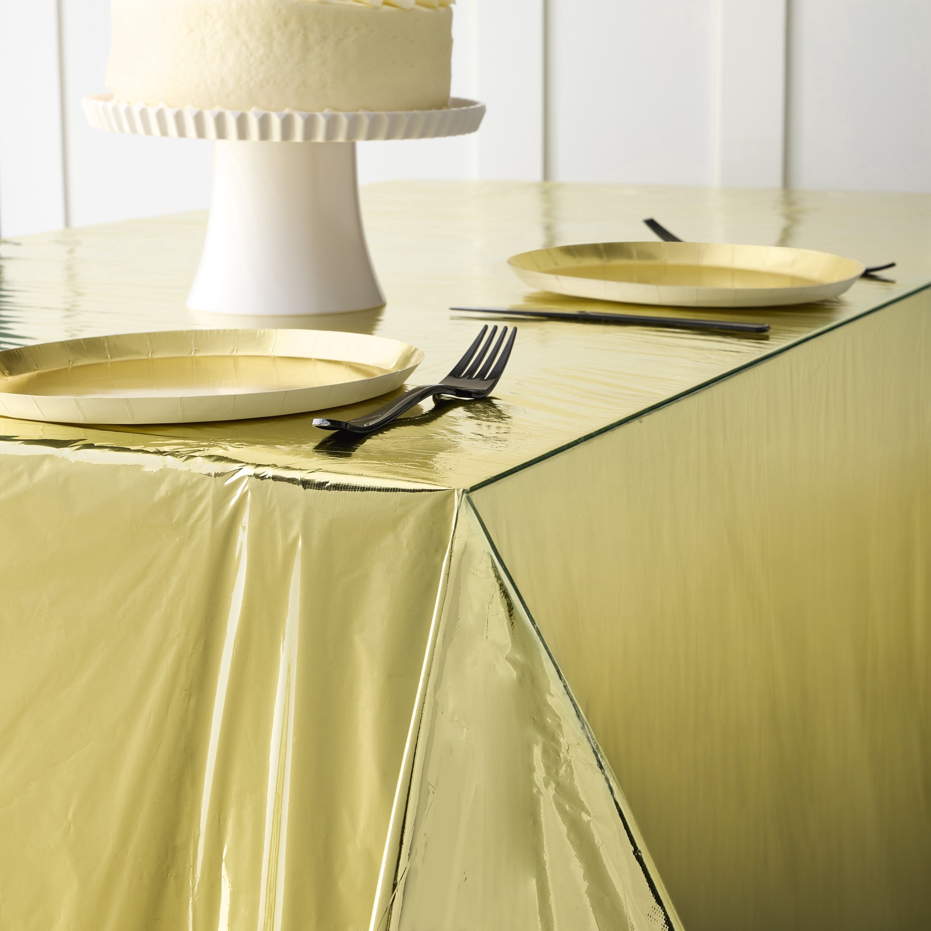 slide 2 of 3, 9ft. Gold Table Cover By Celebrate It, 52.5 in x 9 ft
