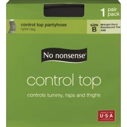 No Nonsense Black Control Top Pantyhose Size B