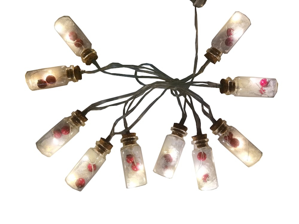 slide 1 of 1, Holiday Home Led Berries Glass Bottle Lights - Red, 10 ct