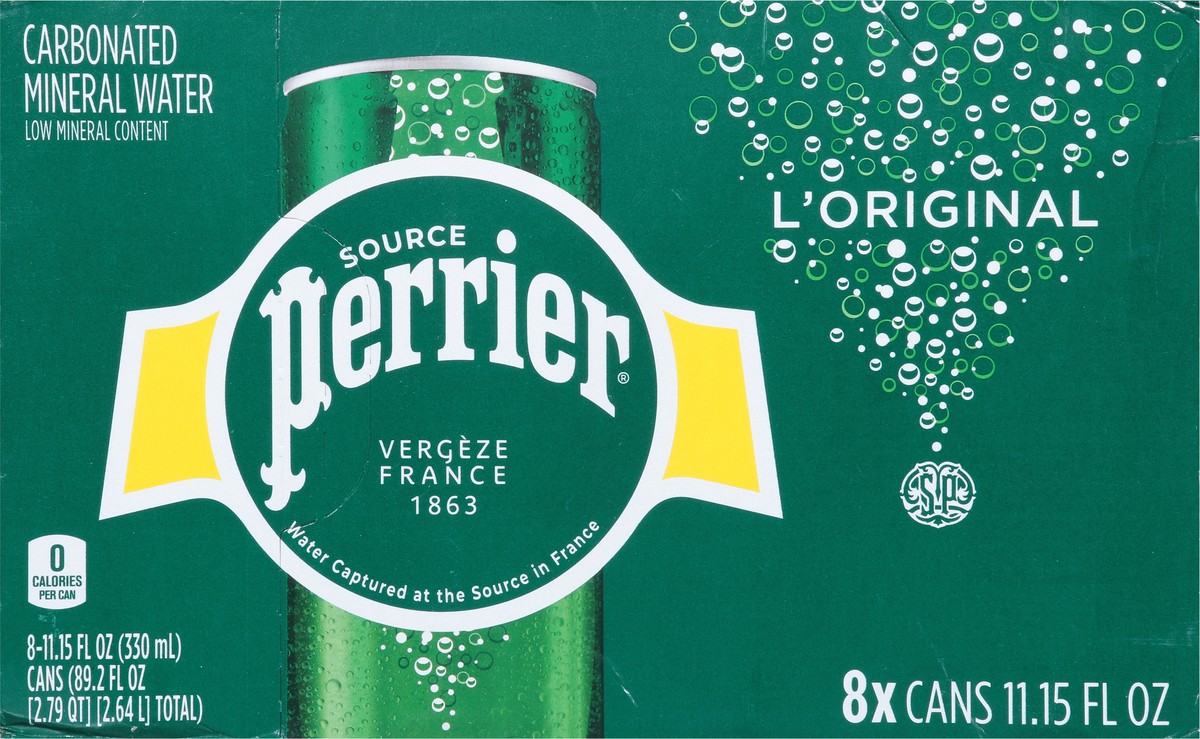 slide 11 of 14, Perrier Sparkling Water, Sleek Cans (8 Count), 89.2 oz