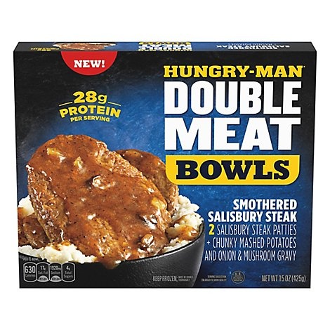 slide 1 of 1, Hungry-Man Double Meat Bowls Smothered Salisbury Steak Mashed Potatoes And, 15 oz