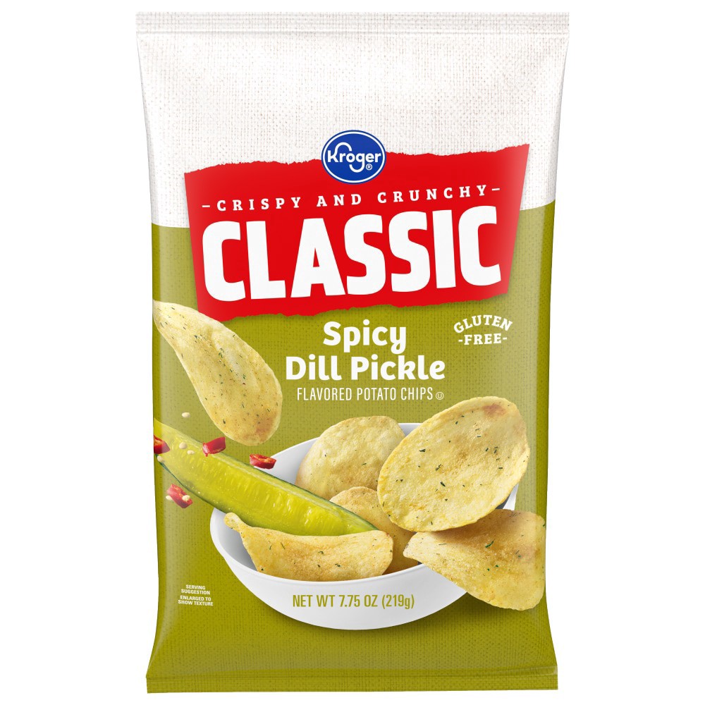 slide 2 of 3, Kroger Spicy Dill Pickle Potato Chips, 7.75 oz