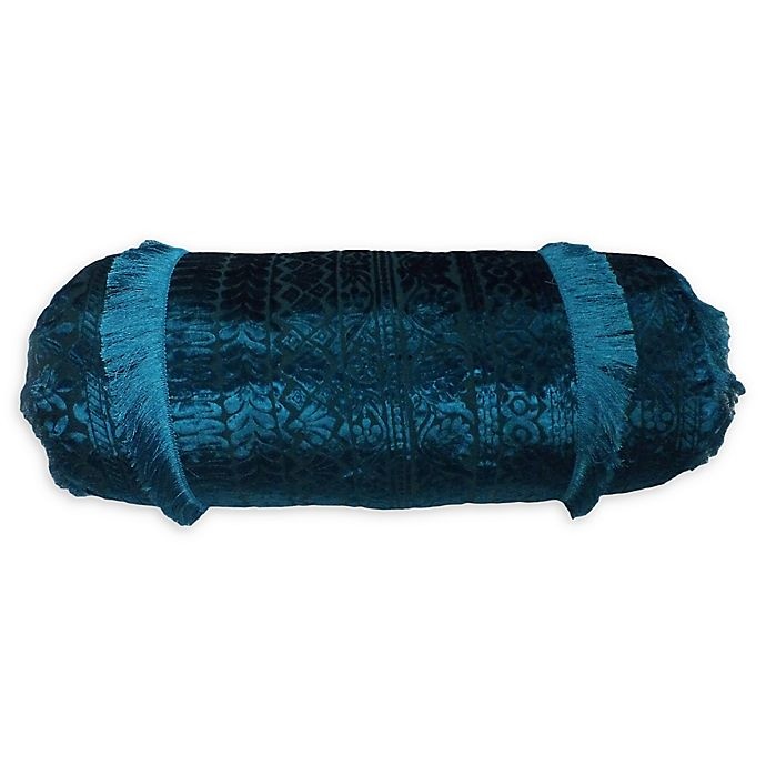 slide 1 of 1, Global Caravan Velvet Bolster Oblong Throw Pillow - Teal, 1 ct