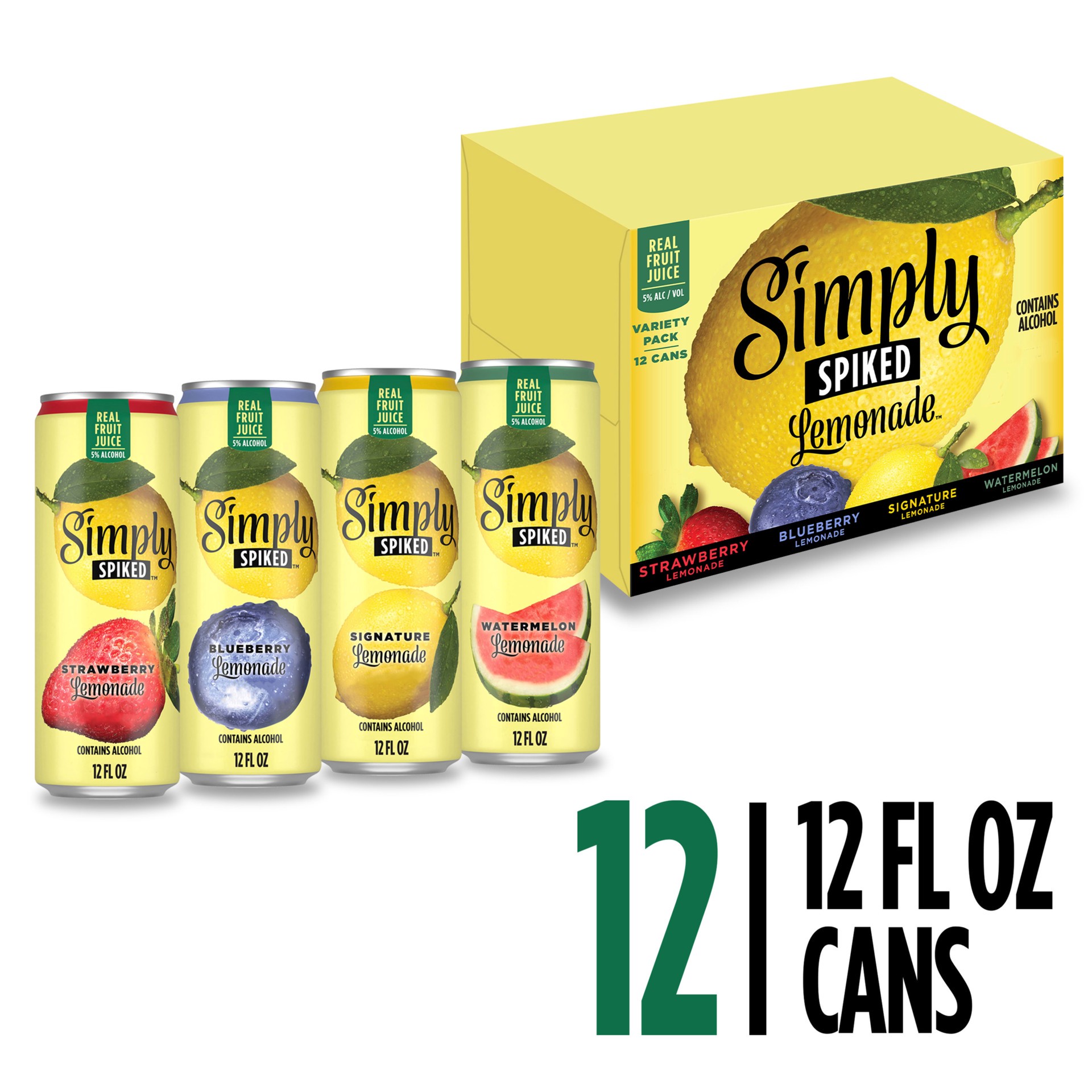 slide 1 of 22, Simply Spiked Lemonade Variety Pack - 12pk/12 fl oz Cans, 12 ct; 12 oz