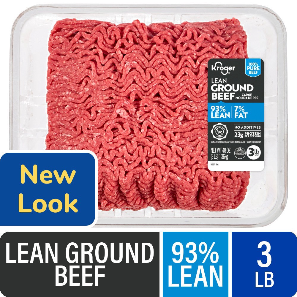 slide 1 of 3, Kroger® 93/7 Lean Ground Beef Tray 3 LB, 3 lb