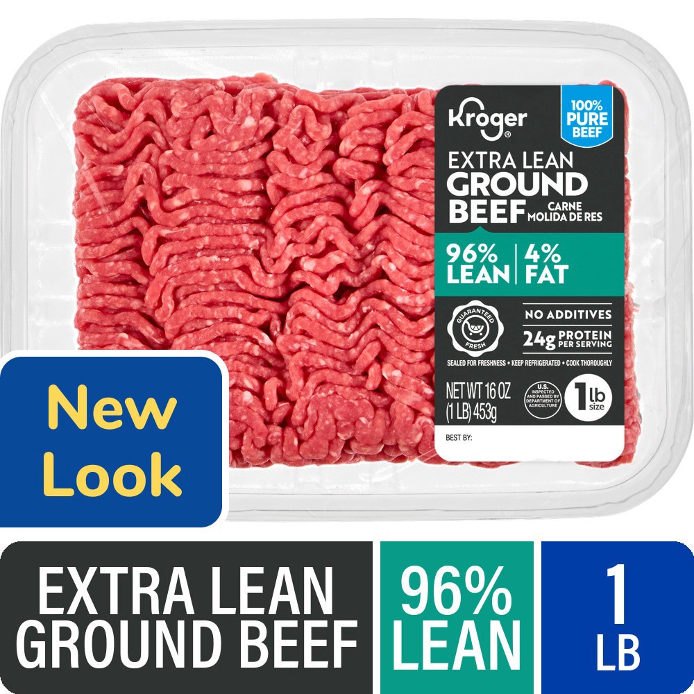 slide 1 of 3, Kroger 96/4 Extra Lean Ground Beef Tray 1 lb, 1 lb
