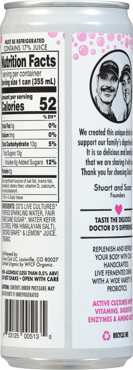 slide 5 of 14, Doctor D's Organic Concord Grape Sparkling Probiotic Drink 12 fl oz, 12 fl oz