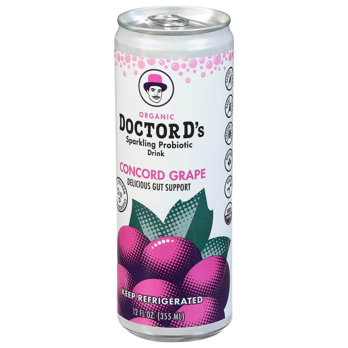 slide 4 of 14, Doctor D's Organic Concord Grape Sparkling Probiotic Drink 12 fl oz, 12 fl oz