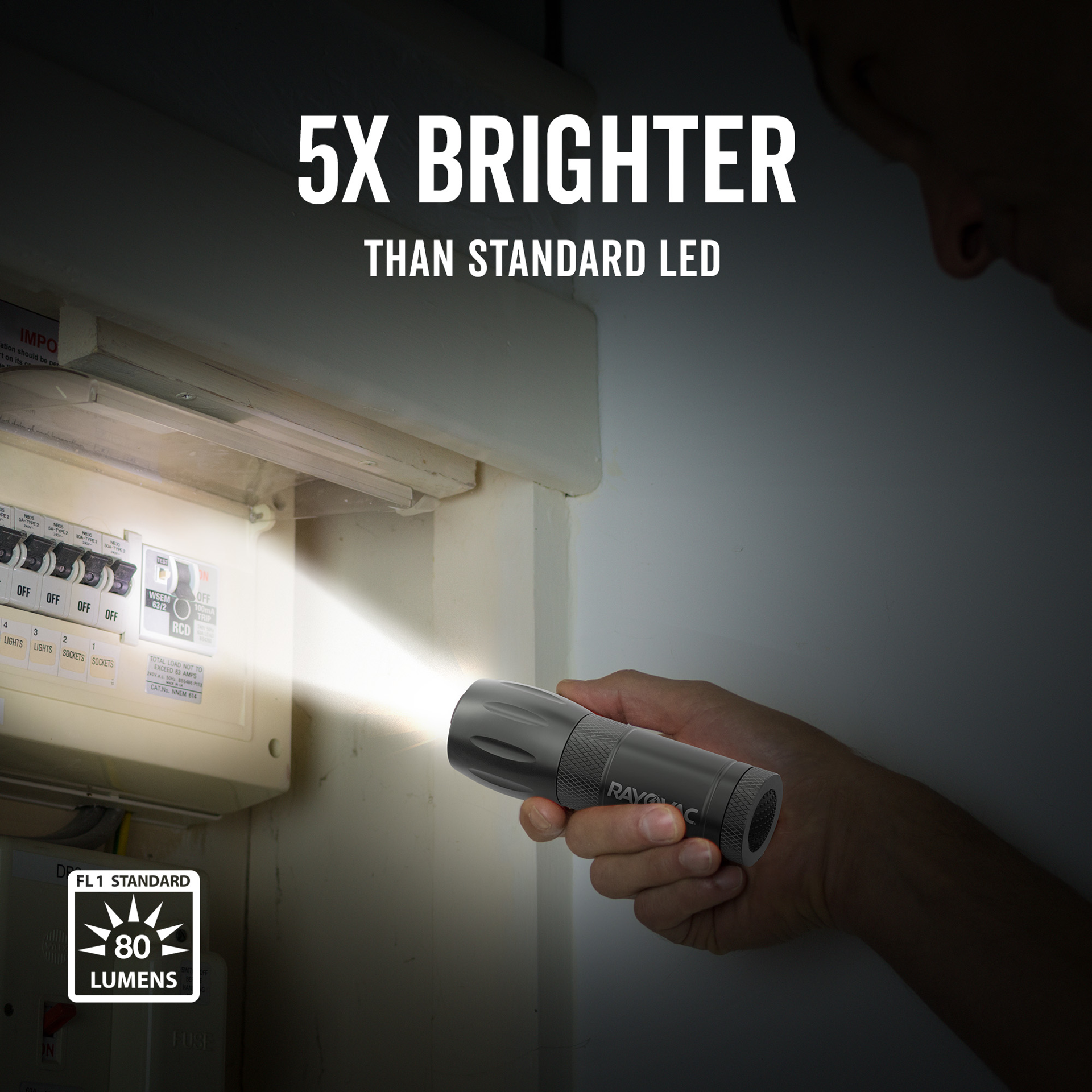 slide 3 of 6, Rayovac Compact Metal LED Flashlight, 80 Lumen, Durable Emergency Light, Batteries Included, 1 ct