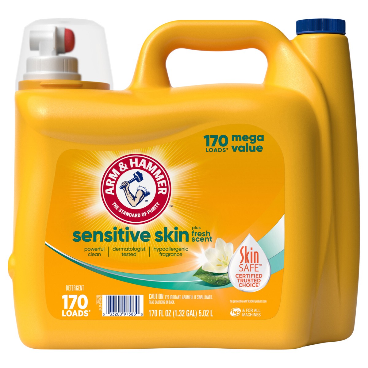 slide 1 of 1, ARM & HAMMER Sensitive Skin Plus Fresh Scent, 170 Loads Liquid Laundry Detergent, 170 Fl oz, 229.5 oz