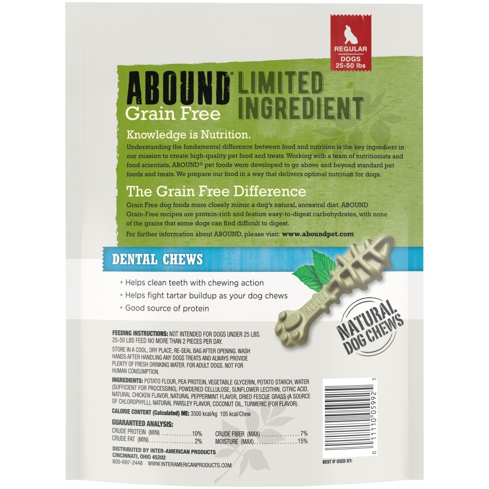 slide 2 of 2, Abound Grain Free Limited Ingredient Regular Dental Dog Chews, 12 ct; 12.7 oz