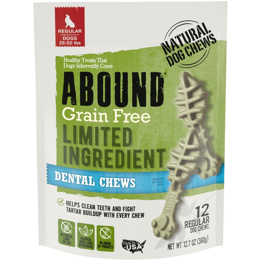 slide 1 of 2, Abound Grain Free Limited Ingredient Regular Dental Dog Chews, 12 ct; 12.7 oz