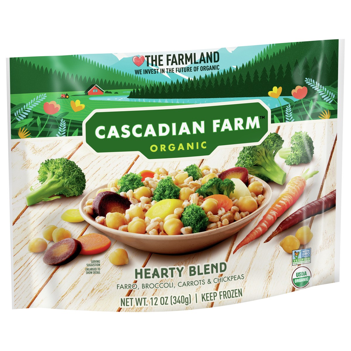 slide 9 of 9, Cascadian Farm Organic Frozen Hearty Blend With Farro, Broccoli, Carrots and Chickpeas, 12 oz., 12 oz