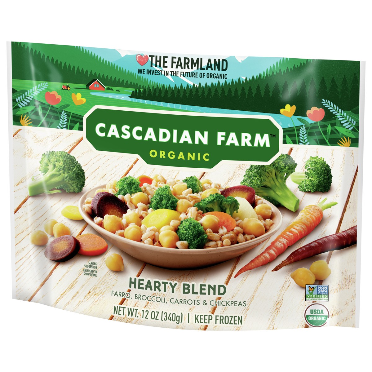 slide 8 of 9, Cascadian Farm Organic Frozen Hearty Blend With Farro, Broccoli, Carrots and Chickpeas, 12 oz., 12 oz