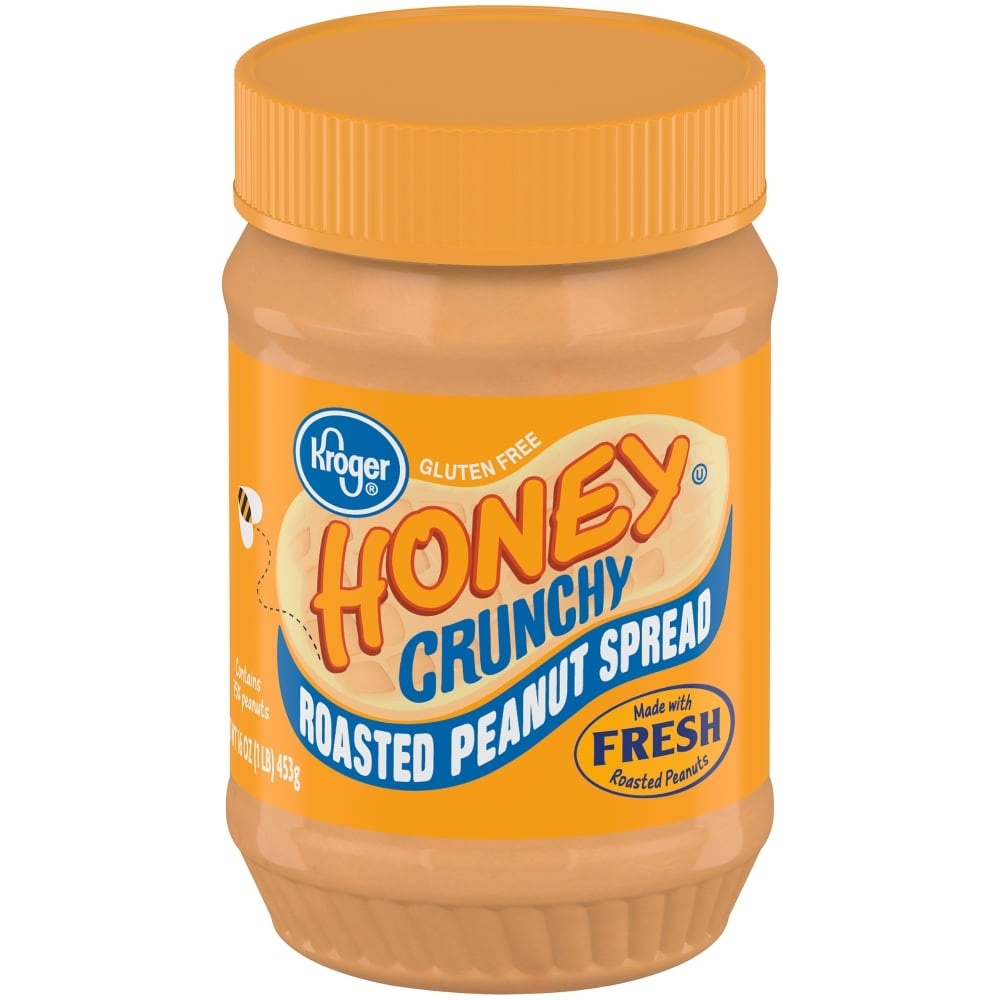 slide 1 of 1, Kroger Roasted Peanuts & Honey Crunchy Peanut Butter, 16 oz
